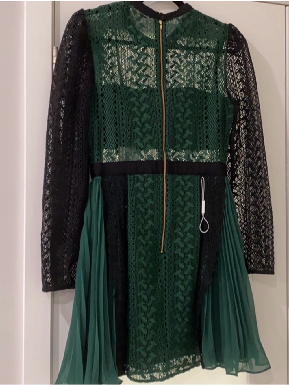 Self-Portrait Black and Green Lace Panel Mini Dress - Picture 3 of 4